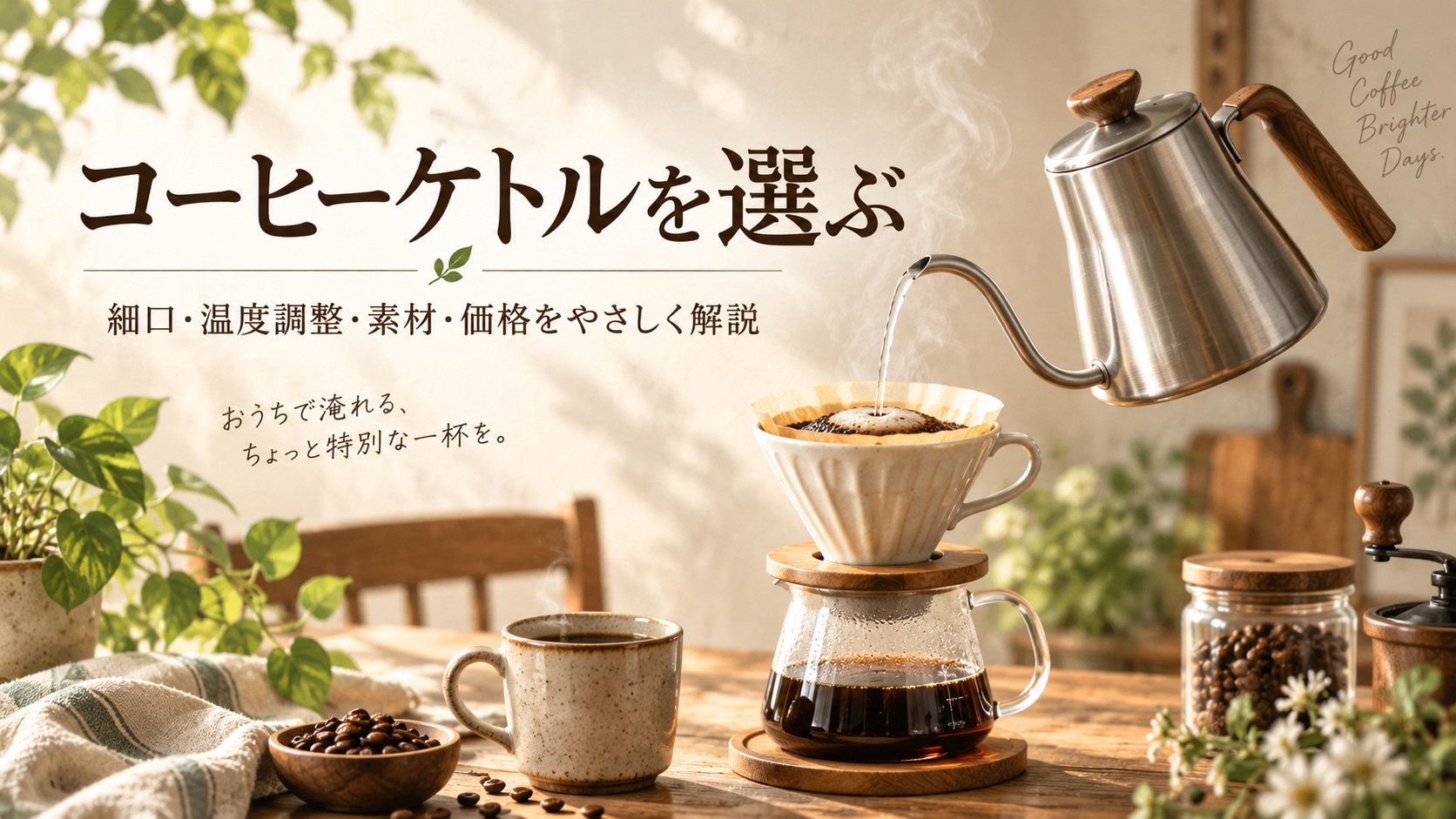 細口のコーヒーケトルでドリッパーにお湯を注ぐ様子